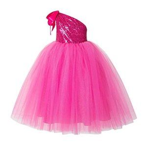 One Shoulder Sequin Tutu Flower Girl Dress